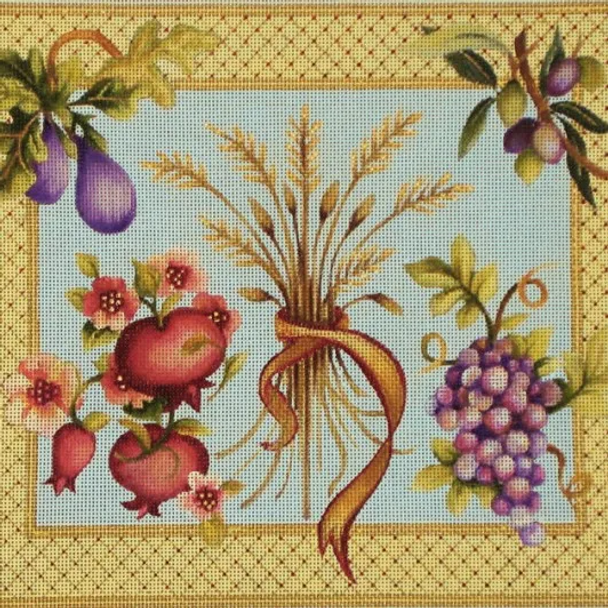 JJ110 Wheat and Fruit Challah Cover 12 x 14 13 Mesh Janice Gaynor Gone Stitching 