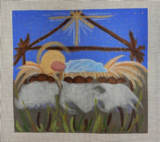 RC002 Manger Sheep 18 mesh 4 x 4.5 Ruthie Carlson