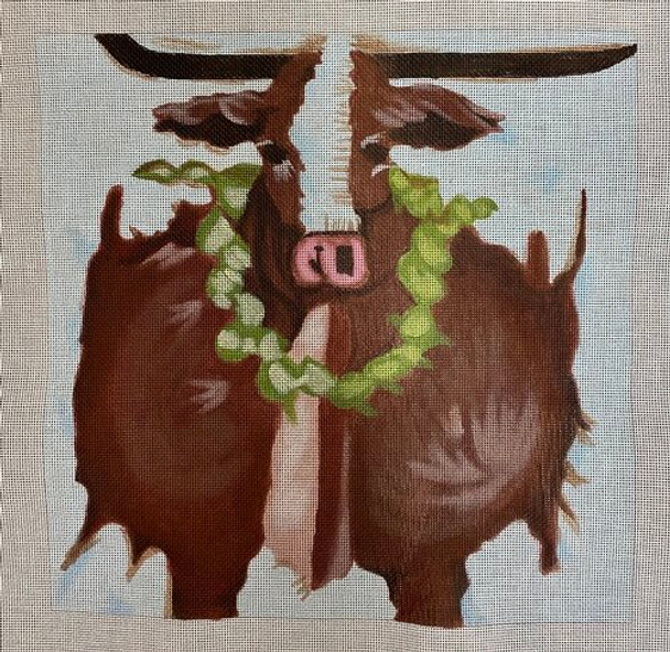 RC009 Steer with wreath 18 mesh 11.7x11.7  Ruthie Carlson