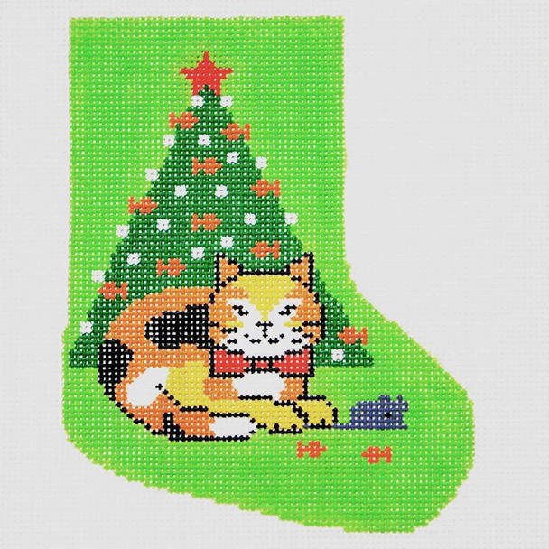 BX42 Lee's Needle Arts Stocking Calico Cat/R Hand-painted canvas - 18 Mesh 4in. X 5in.