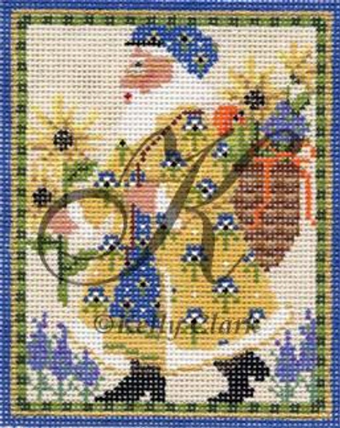 KCN1323 Mini Blue Provence Santa 3.75"w x 4.5"h 18 Mesh With Stitch Guide  KELLY CLARK STUDIO, LLC