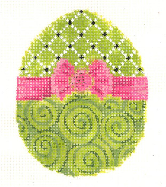 KEA37-18 Chartreuse Ribbon Egg  2.5"W x 3.25"H 18 Mesh Kelly Clark Needlepoint