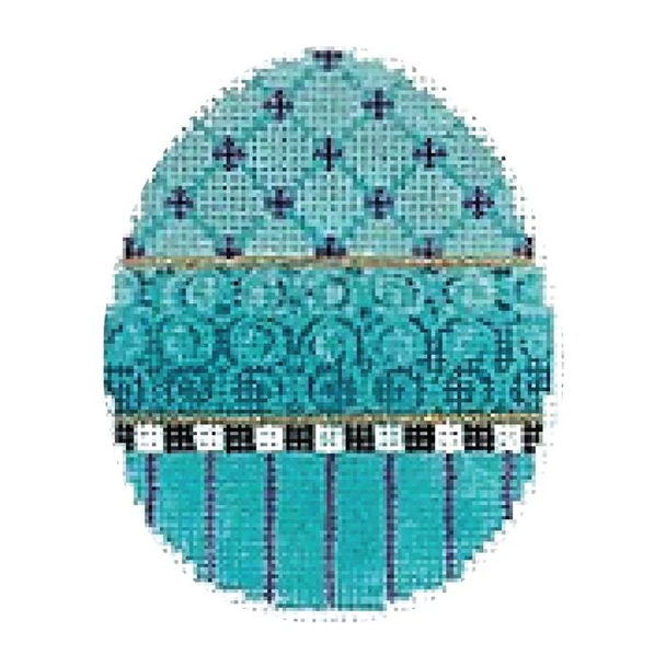 KEA40-18 Turquoise Ribbon Egg  2.5"W x 3.25"H 18 Mesh Kelly Clark Needlepoint