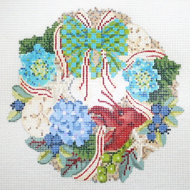 KCW203-18 Coastal Wreath 6"W x 5.5"H 18 Mesh KELLY CLARK STUDIO, LLC With Stitch Guide, Embellishment and Thread Kits