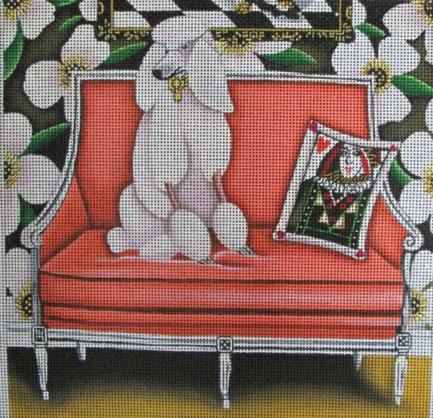 CN1507 Off the Couch Poodle 10 x 10 18 Mesh Catherine Nolin