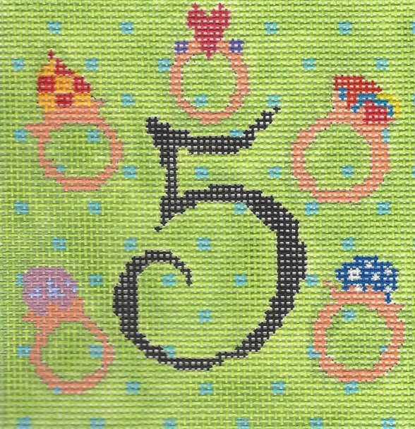 LW-2000E 12 Days of Christmas - 5 Rings Design Area:  4” square 18 Mesh Prairie Designs Needlepoint