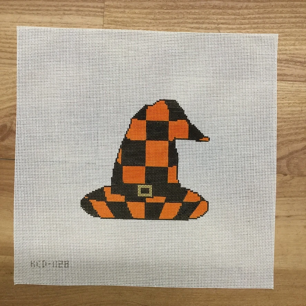 Jessica Lehane (KCN) KCD1128 Orange and Black Check Witch's Hat Ornament 5" X 5" 18 Mesh