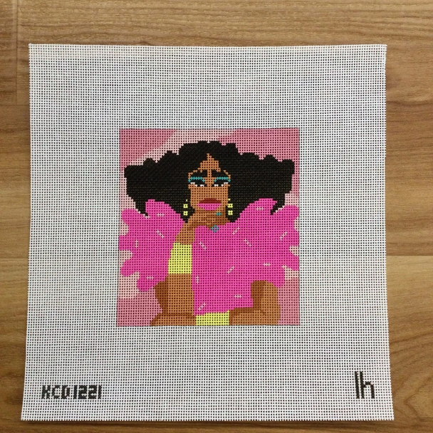 Woman with Pink Boa 4 1/2" x 4 1/2" 18 Mesh Lo Harris KCD1221