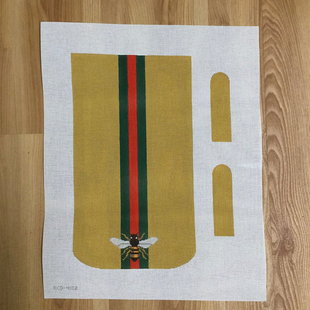 Bee Purse with Red and Green Stripe on Gold 8 1/2" X  14 3/4"  18 Mesh Marianne Ensz KCD4102