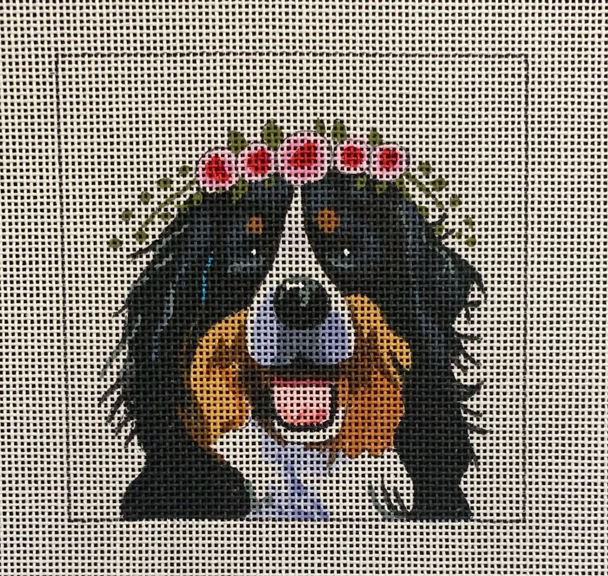 IN071 bernese mountain dog w floral crown 4x4 18 Mesh Colors of Praise 