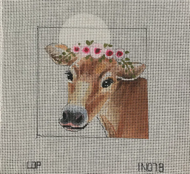 IN078 brown cow w floral crown  4x4 18 Mesh Colors of Praise 