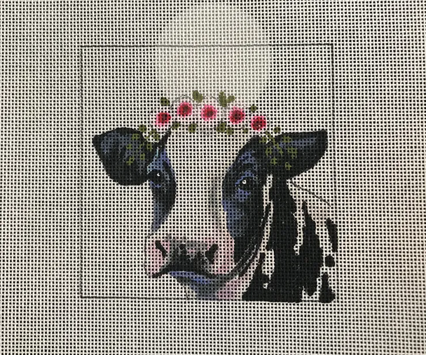 IN079 dairy cow w floral crown  4x4 18 Mesh Colors of Praise 