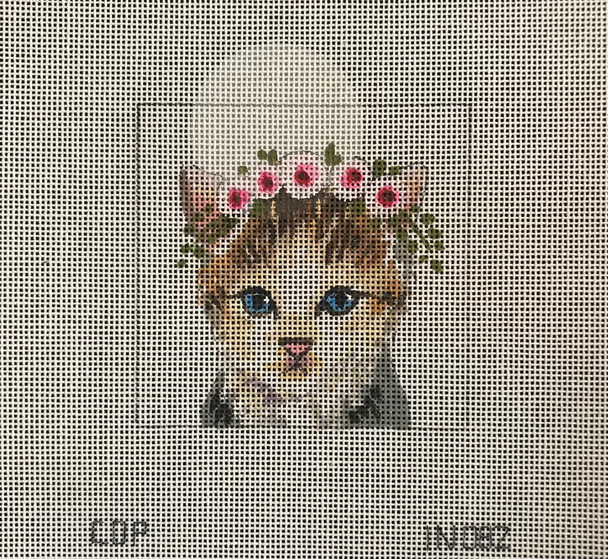 IN082  kitten w floral crown 4x4 18 Mesh Colors of Praise 