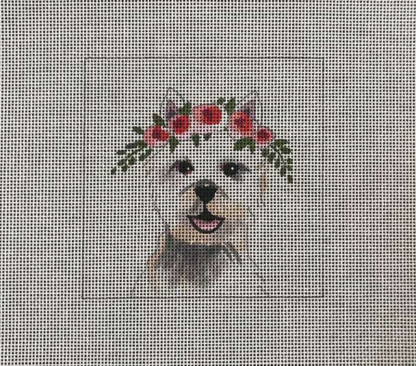 IN098 westie dog w floral crown 4x4 18 Mesh Colors of Praise 