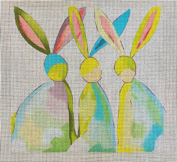 RC014 Three rabbits 18 mesh 6 x 6.25 Ruthie Carlson