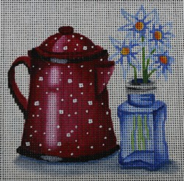 R159 6 x 6 Red Teapot And Flowers 18 Mesh Robbyn's Nest Designs