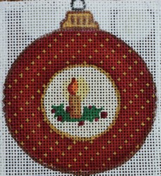 R191 3 x 3.35 Red Ornament With Candle  18 Mesh Robbyn's Nest Designs