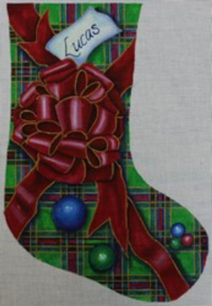 R273 10 x 15  Christmas Plaid Stocking With Red Bow **Name is not included 18 Mesh Robbyn's Nest Designs