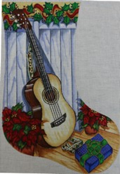 R276 10 x 15  18 Guitar Stocking With Poinsettias 18 Mesh Robbyn's Nest Designs