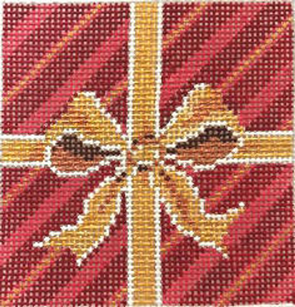 #1804	Red & Gold Gift 3” sq 18 Mesh Needle Crossings 
