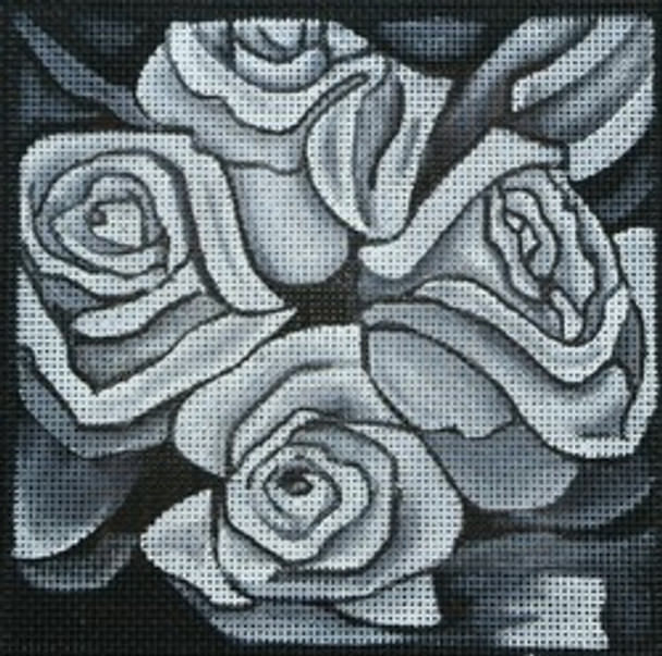 R27 White Roses on Black Canvas 5 x 5  18 Mesh Robbyn's Nest Designs