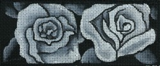 R28 White Roses on Black Canvas 5.25 x 2  18 Mesh Robbyn's Nest Designs
