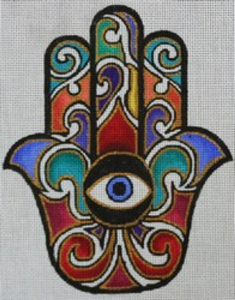 R1031  Bold Swirl Hamsa  5.75 x 7.25 18 Mesh Robbyn's Nest Designs