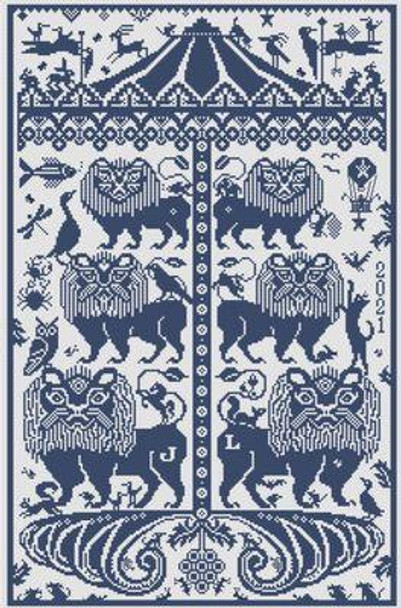 LD105 Leo Rising Stitch Count: 191 x 295 Long Dog Samplers