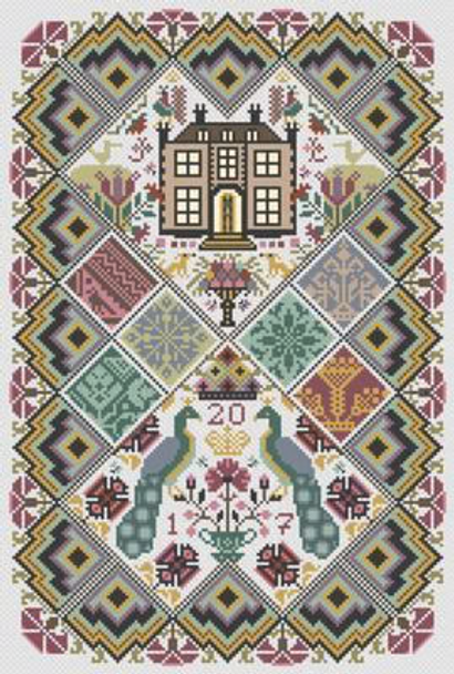 LD110 House of Peacocks Stitch Count: 143 x 215 Long Dog Samplers