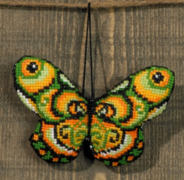 019407 Green Orange Butterfly Ornament Permin Kit