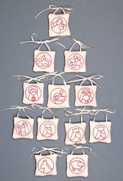 PC2271 The Posy Collection Redwork Nativity Ornaments (Set of 12)