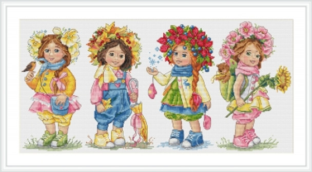 MK111 Sisters 9"X18.5"; Aida, White; 16 Count Merejka Cross Stitch Kit