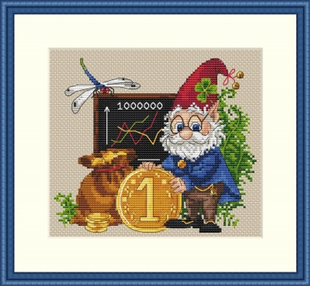 MK63 Million Gnome 5.9"X5.9"; Aida, Ecru; 16 Count Merejka Cross Stitch Kit