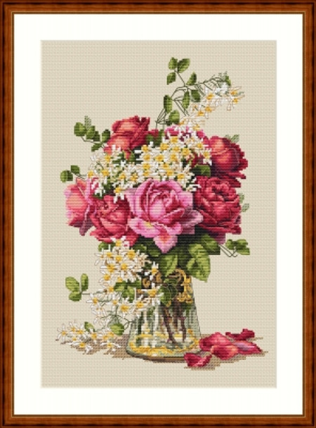 MK39 Roses 8.6"x12.6"; Aida, Ecru; 16 Count Merejka Cross Stitch Kit