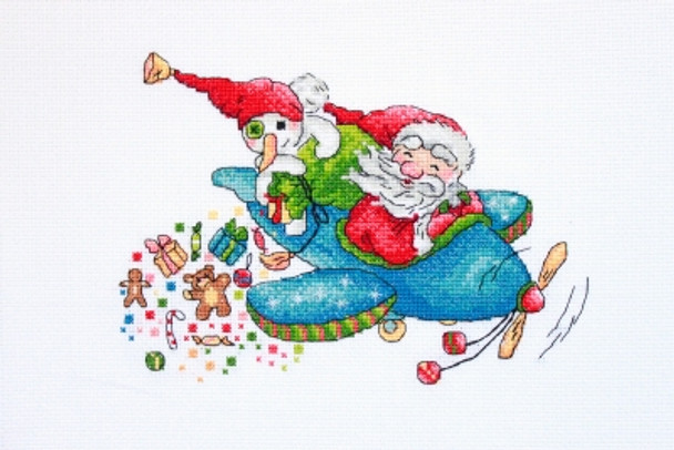 MK113 Christmas Flight 7.8"x5.9"; Aida, White; 14 Count Merejka Cross Stitch Kit