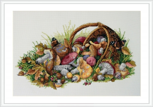 MK127 Mushrooms 15.7"x9"; Aida, Ecru; 16 Count Merejka Cross Stitch Kit