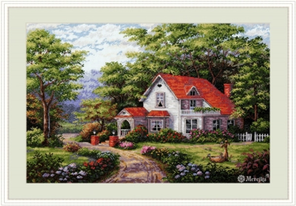 MK170 Sterling Estate 11.8" x 17.5"; Ice Blue Aida; 16ct  Count Merejka Cross Stitch Kit