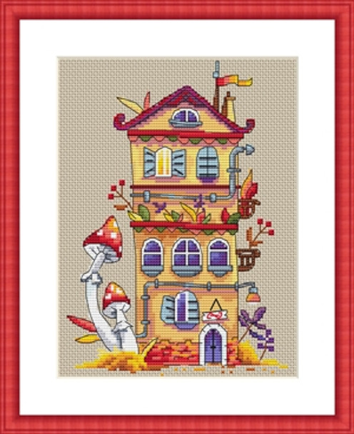MK54 Autumn House 7.5"x5.5"; Aida, Ecru; 16  Count Merejka Cross Stitch Kit