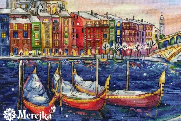 MK29 Holiday Venice 10.6"x15.7; Aida, Night Blue; 16 Count Merejka Cross Stitch Kit