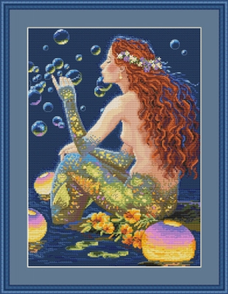 MK46 Bubbles 9"x12.2"; Aida, Night Blue; 16 Count Merejka Cross Stitch Kit