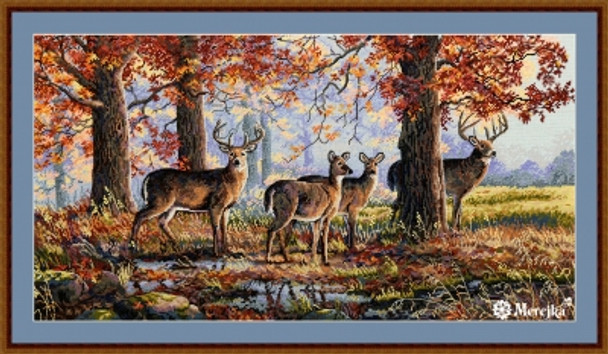 MK168 Under the Oaks 11.8" x 22.4"; Cappuccino Aida; 16ct  Count Merejka Cross Stitch Kit