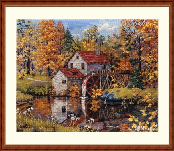 MK171 Watermill  12.2" x 15.7"; Cappaccino Aida; 16 Count Merejka Cross Stitch Kit