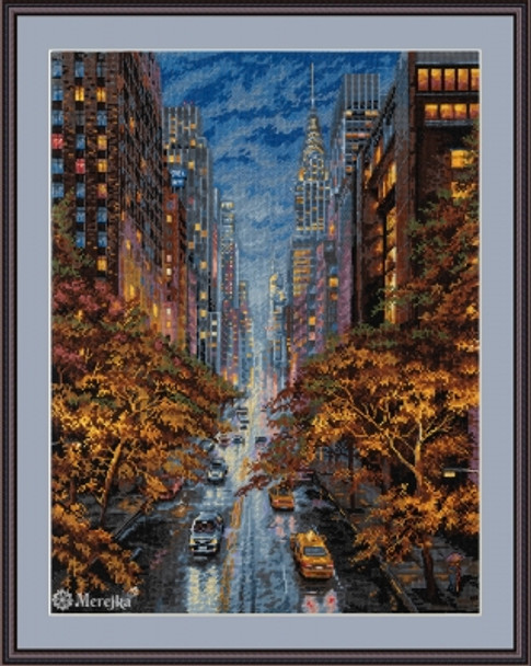 MK172 Autumn Aura 12.4" x 16"; Blue-Grey Aida; 16 Count Merejka Cross Stitch Kit