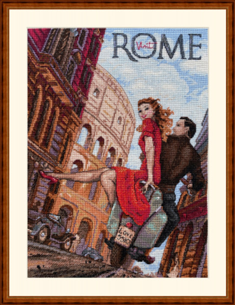 MK180 Visit Rome 13" x 9.6"; Ecru Aida; 16 Count Merejka Cross Stitch Kit