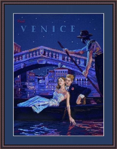 MK181 Visit Venice 13" x 9.6"; Night Blue Aida; 16 Count Merejka Cross Stitch Kit