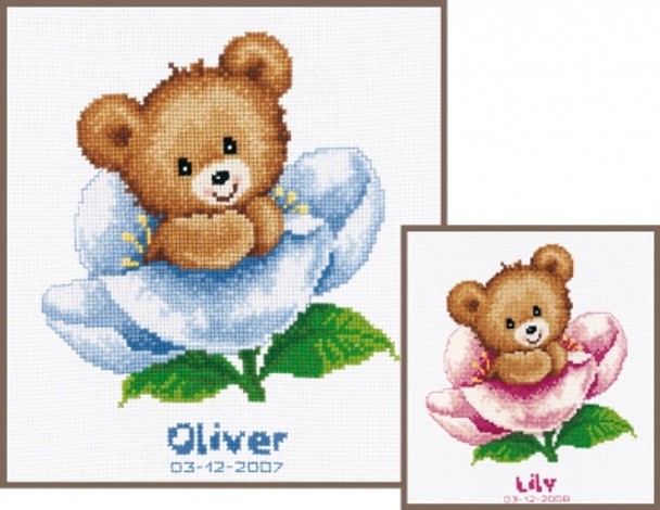 PNV11825 Cute Bear 8" x 8.8"; Aida; 14ct Vervaco Counted cross stitch kit 