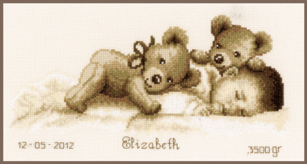 PNV143730 Baby Sleeps - Birth Announcement 12" x 6.4"; Aida; 14ct  Vervaco Counted cross stitch kit