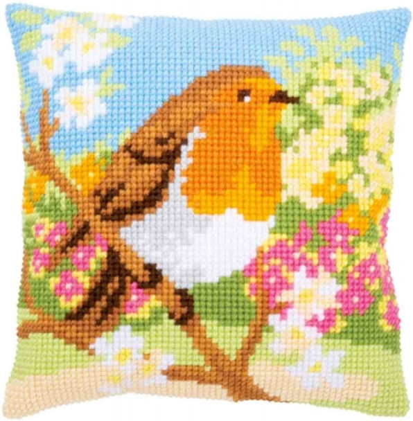 PNV164299 Vervaco Cross stitch kit Robin in Garden Cushion