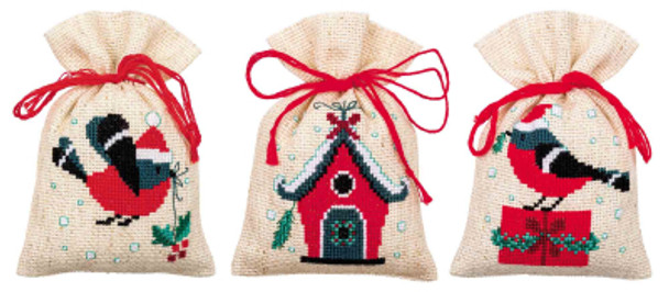 PNV162245 Vervaco Christmas Bird & House Bags (set of 3)