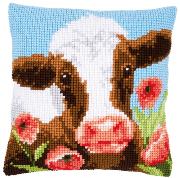 PNV162311 Vervaco Cow In Poppy Meadow Cushion